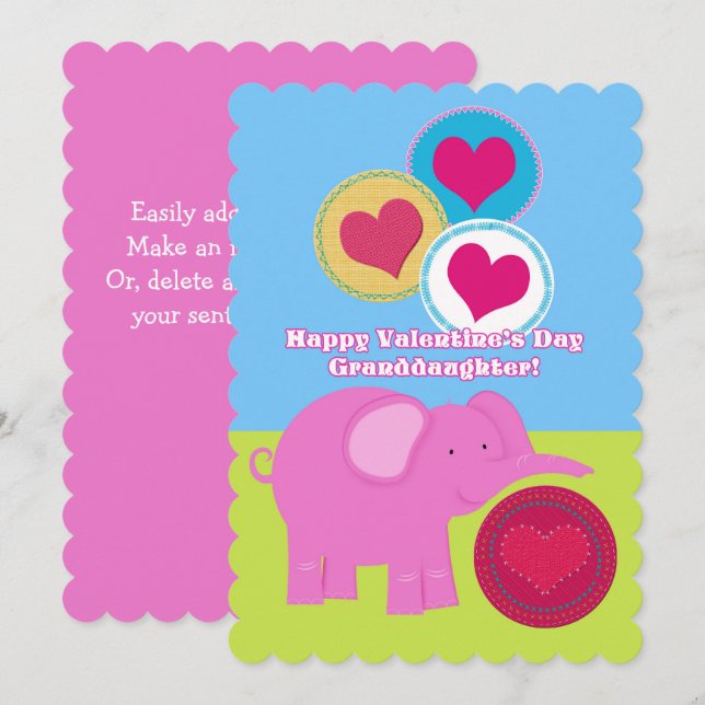 Pink Elephant Valentine For Granddaughter Cute (Front/Back)