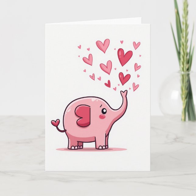 Pink Elephant Valentines Card (Front)