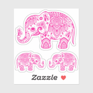 Pink elephant vintage floral paisley sticker