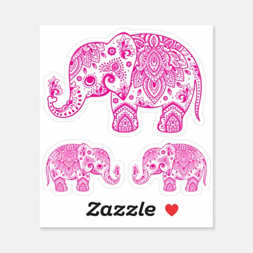 Pink elephant vintage floral paisley sticker