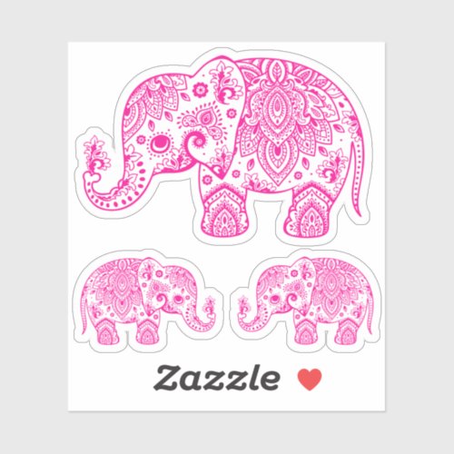 Pink elephant vintage floral paisley sticker