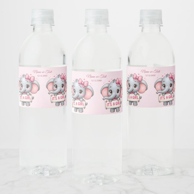 Pink Elephant Water Bottle Label (Bottles)
