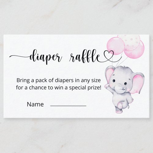  Pink Elephant Watercolor Diaper Raffle Enclosure 