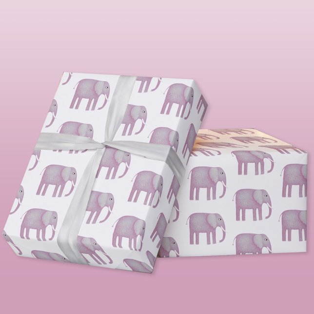 Pink Elephant Watercolor Wrapping Paper (Pink watercolor elephant wrapping paper roll)