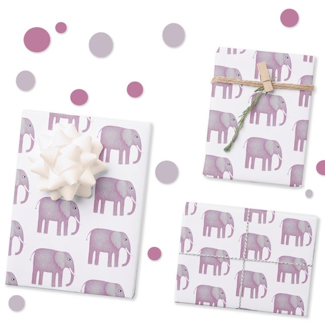 Pink Elephant Watercolor Wrapping Paper Sheets (Pink watercolor elephant gift wrapping paper sheets)