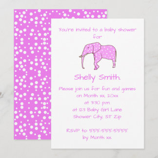 Pink Elephant White Dots Baby Shower Invitations