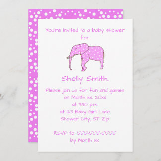Pink Elephant White Dots Baby Shower Invitations