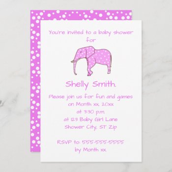 Pink Elephant White Dots Baby Shower Invitations by Cherylsart at Zazzle