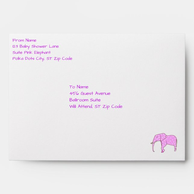 Pink Elephant White Polka Dots Envelopes (Front)