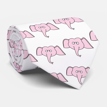 Pink Elephant With Glasses. Cartoon Tie