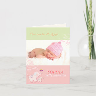 Pink Elephants Baby Girl Photo Birth Announcement