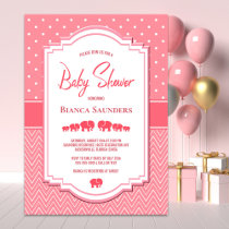 Pink Elephants Baby Shower Invitation