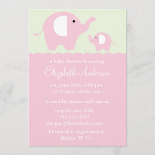 Pink Elephants Baby Shower Invitation