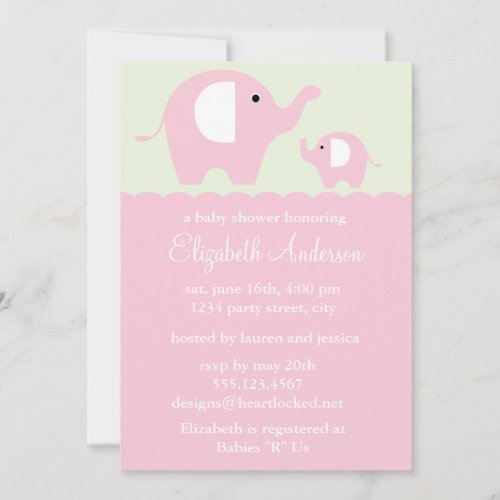 Pink Elephants Baby Shower Cards