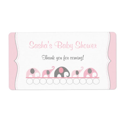 Pink Elephants Baby Shower Water Bottle or Favor Label