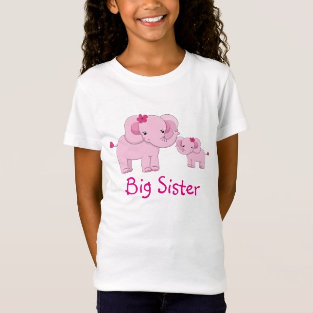 Pink Elephants Big Sister T-Shirt (Front)