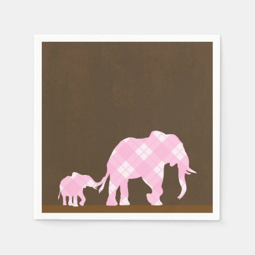 Pink Elephants Brown Trendy Modern Baby Shower Napkins