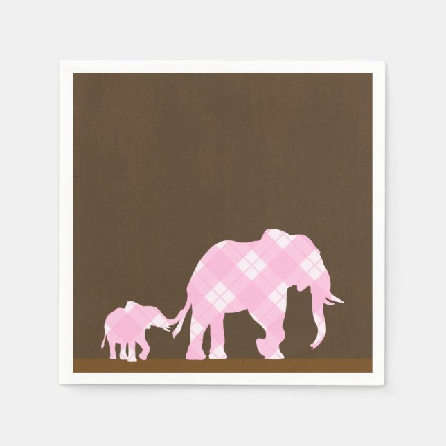 Pink Elephants Brown Trendy Modern Baby Shower Napkins (Front)