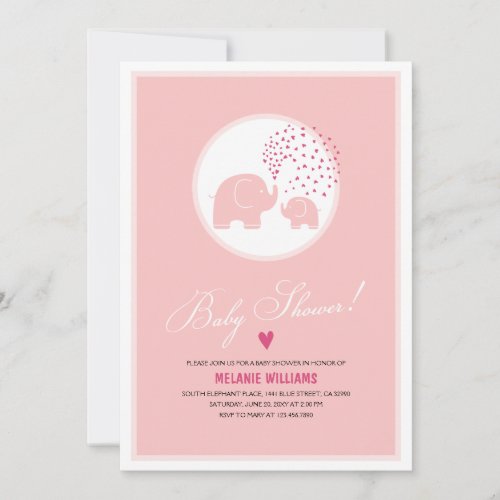 Pink Elephants Hearts Girl Baby Shower Invitation Custom Invites