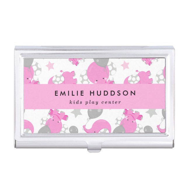 Pink Elephants, Kids Play Center, Activity Center Business Card Case (Front)