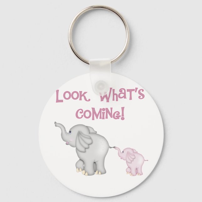 Pink Elephants Look What's Coming Keychain (Front)