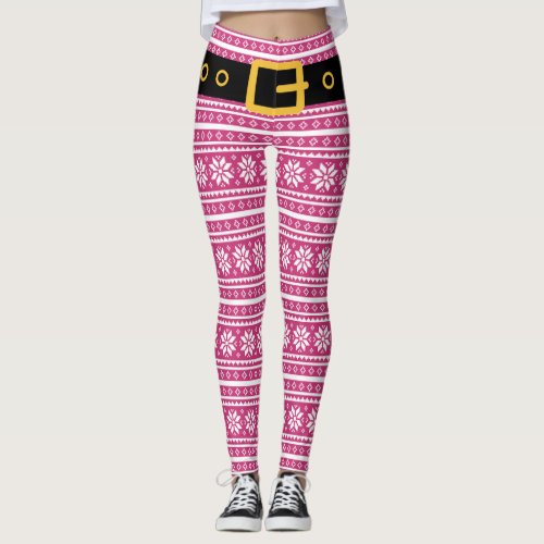Pink elf leggings with belt for Christmas party