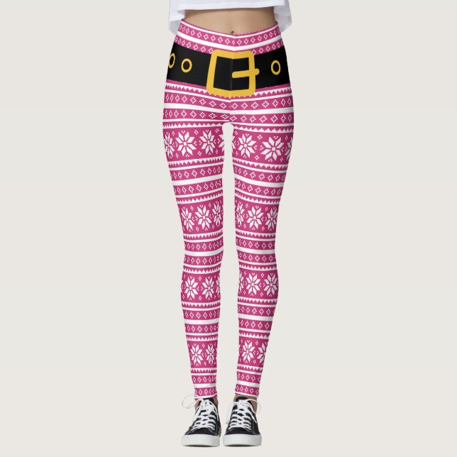 Pink elf leggings with belt for Christmas party (Front)