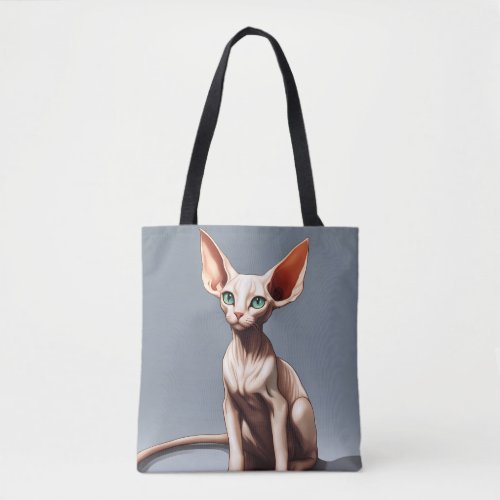 Pink Elf Sphynx Cat Gray Tote Shopping Bag