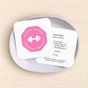 Pink Emblem Personal Trainer Training  Business Ca Square Business Card