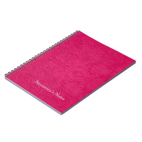 Pink Embossed Flowers Suede Leather Look Notebook
