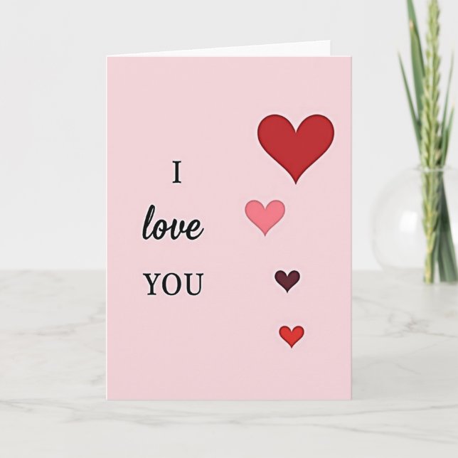 Pink Embossed I Love You Hearts Card (Front)