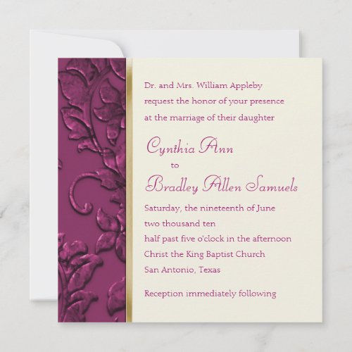 Pink Embossed Look Damask Wedding Invitation