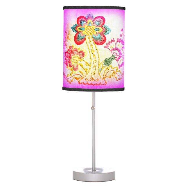 pink embroidered palm tree table lamp (Front)