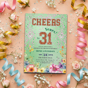 Pink Emerald Glitter Floral 31st Birthday Party Invitation