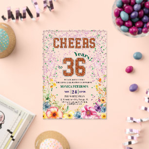 Pink Emerald Glitter Floral 36th Birthday Party Acrylic Invitations