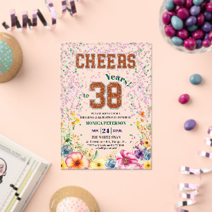 Pink Emerald Glitter Floral 38th Birthday Party Acrylic Invitations