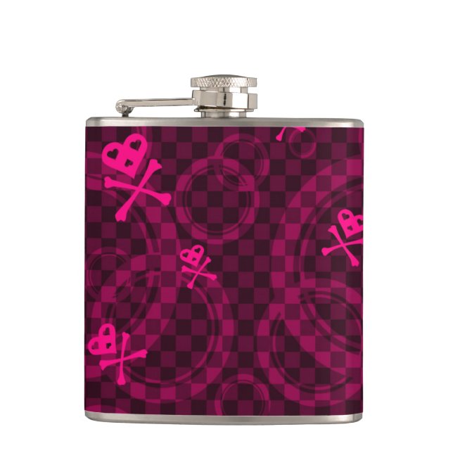 Pink Emo Pattern With Circles Hip Flask (Front)