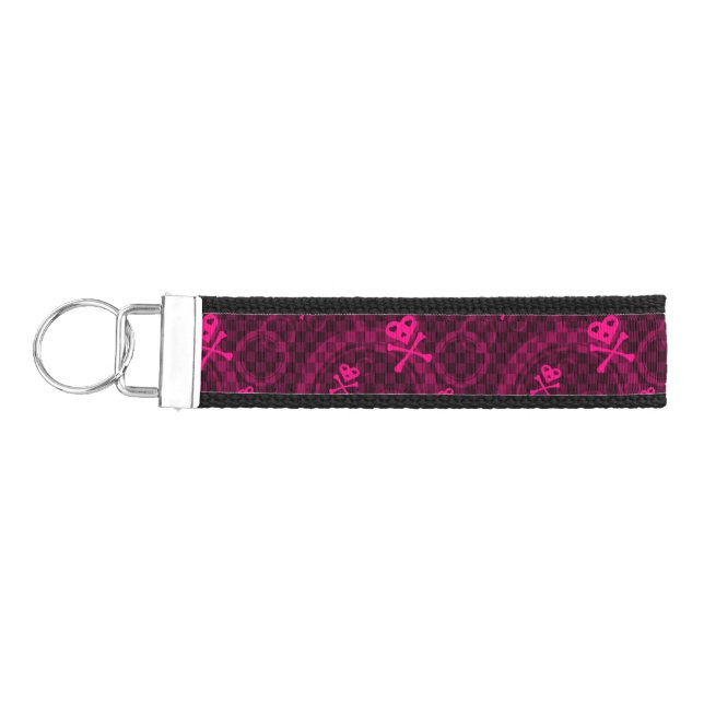 Pink Emo Pattern With Circles Wrist Keychain (Keys on Left)