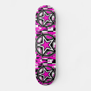 Pink Emo Stars Skateboard by Bradley Boness Deck
