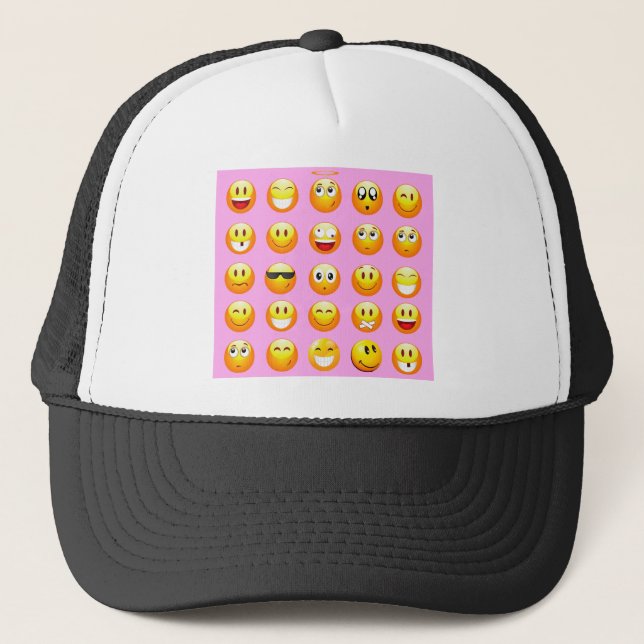 pink emoji trucker hat (Front)