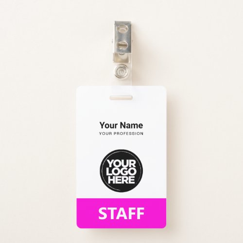 Pink Employee Name Business Logo Staff Tag Badge