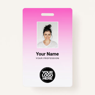 Pink Employee Photo Bar Code Logo Name Gradient Badge