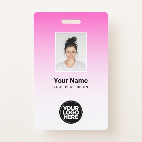 Pink Employee Photo Bar Code Logo Name Gradient Badge