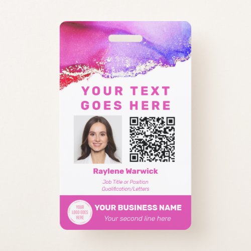 Pink Employee Photo ID QR Code Badge
