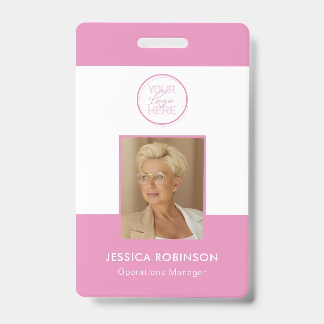 Pink Employee Photo ID Security Badge with Logo (Front)