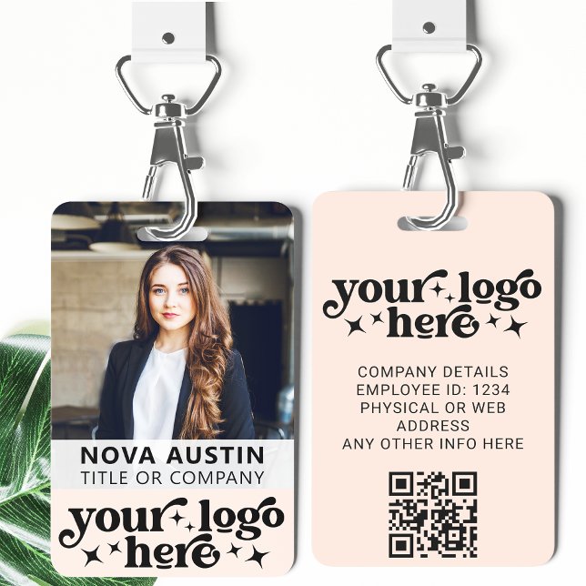 Pink Employee Photo ID With QR Code Business Logo Badge (Creator Uploaded)