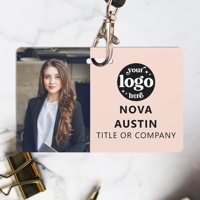 Pink Employee Photo ID With QR Code Business Logo Badge (Creator Uploaded)