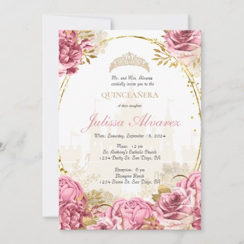 Pink Enchanted Fairytale Quinceanera Invitation 