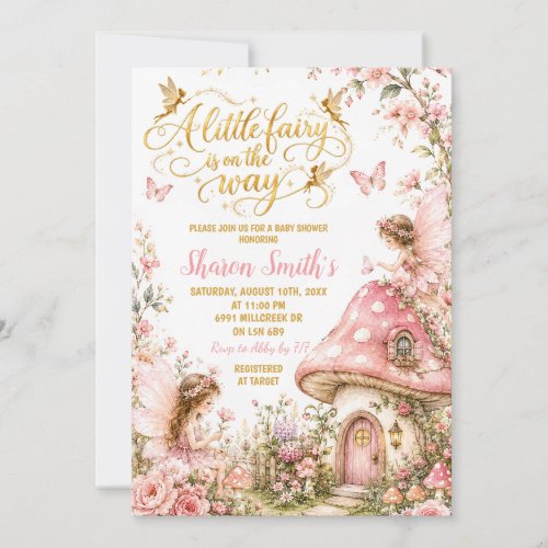 Pink Enchanted Forest Fairy Baby Shower Invitation