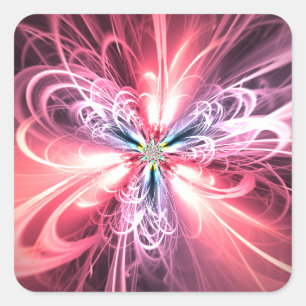 Pink Energy Butterfly Fractal Art Square Sticker